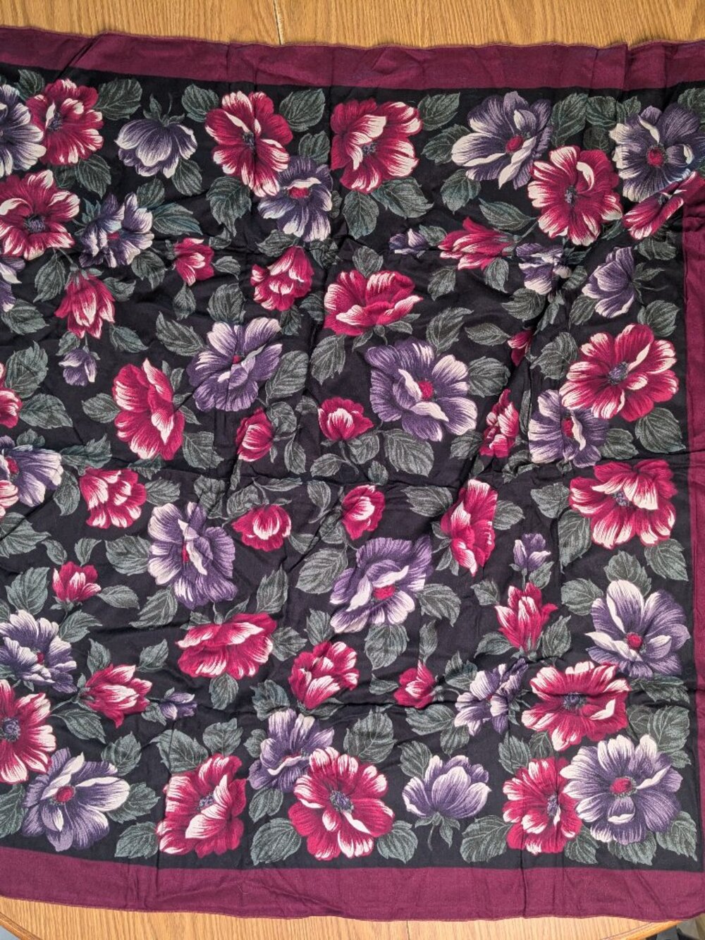 vintage large scarf wrap shawl purple floral dark academia 43" x 34"